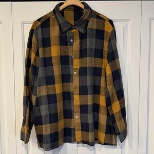 Men's Blue and Yellow Plaid Flannel Shirt 2X